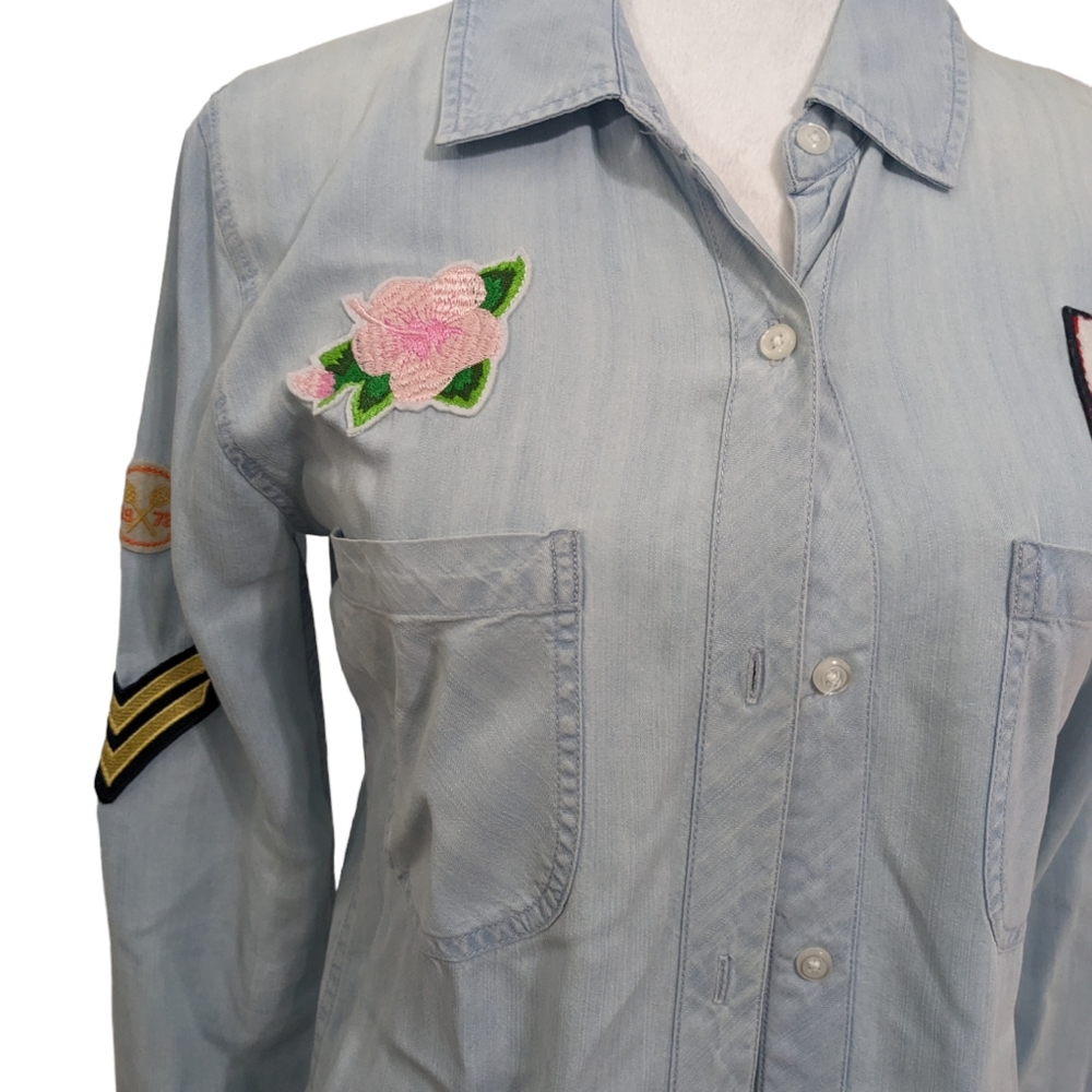 Rails Patch Chambray Button Front Shirt Size Xs - image 6